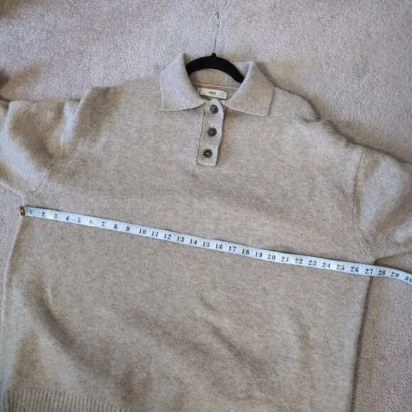 Mango Wool Blend Preppy Old Money Oversized Tennis Prep Polo Sweater M/L - Picture 5 of 7